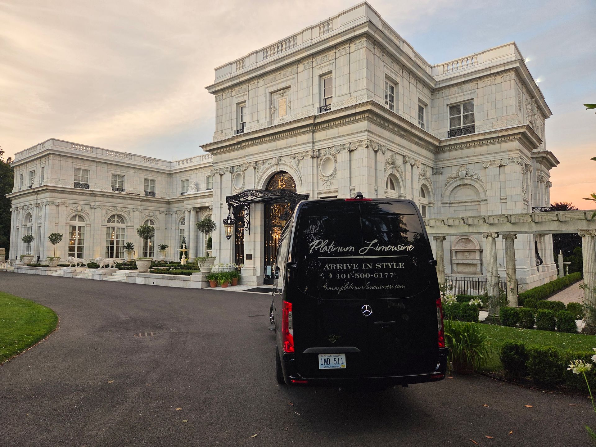 Mercedes-Benz Sprinter van outside a formal venue